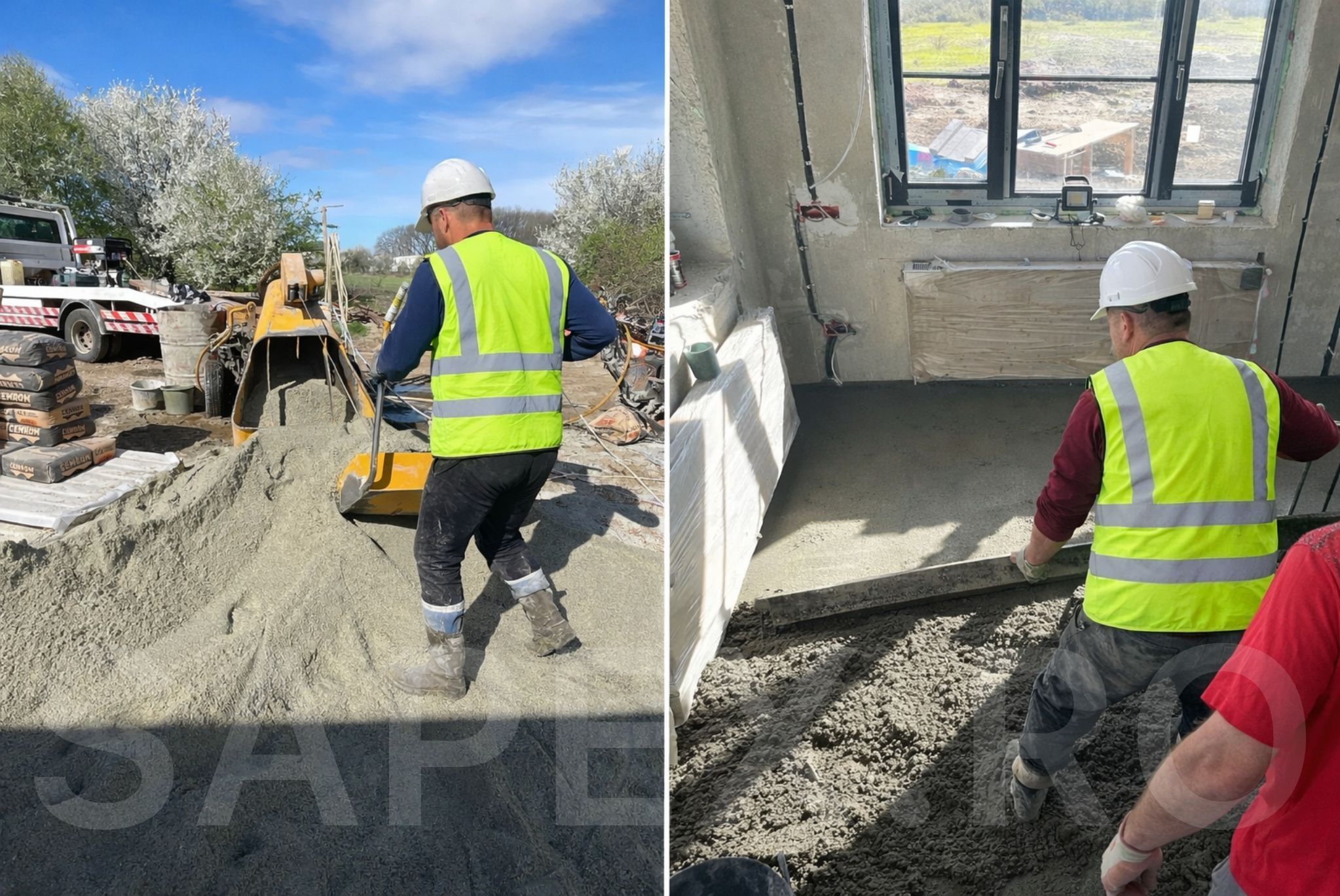 Șapă mecanizată semiumedă în timpul execuției pentru nivelarea pardoselii în București