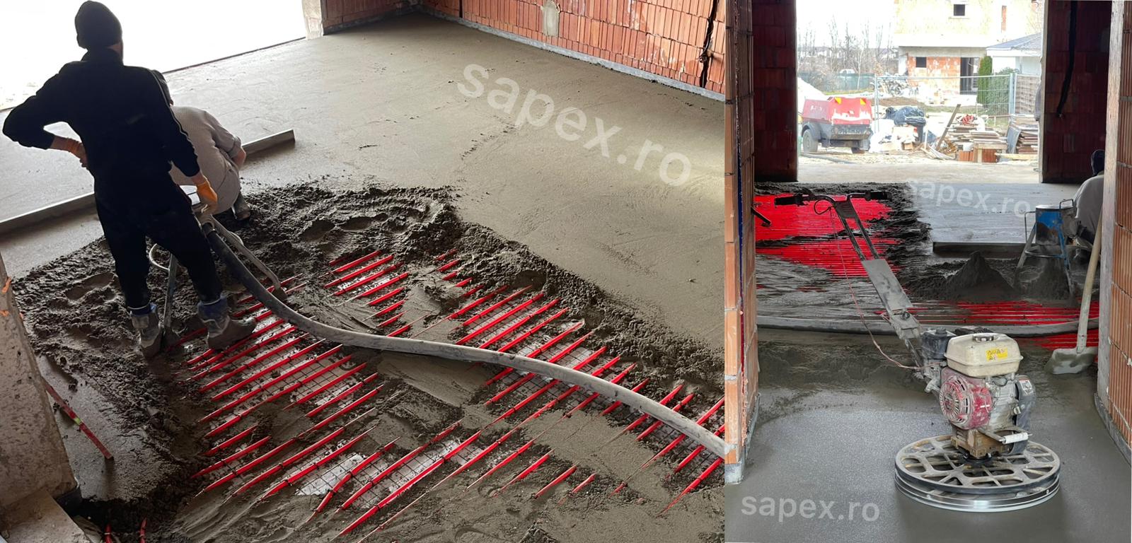 Șapă mecanizată peste încălzirea în pardoseală realizată pentru distribuția uniformă a căldurii